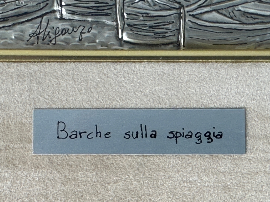 Just Added - Italian Hand Painted 925 Sterling Silver Picture Titled 'Boats On The Beach' Framed 10 X 9 [Photo 4]