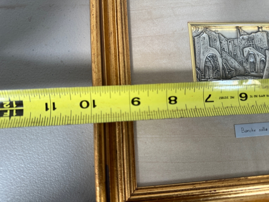 Just Added - Italian Hand Painted 925 Sterling Silver Picture Titled 'Boats On The Beach' Framed 10 X 9 [Photo 7]