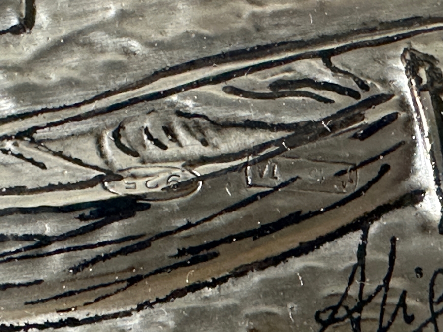 Just Added - Italian Hand Painted 925 Sterling Silver Picture Titled 'Boats On The Beach' Framed 10 X 9 [Photo 5]