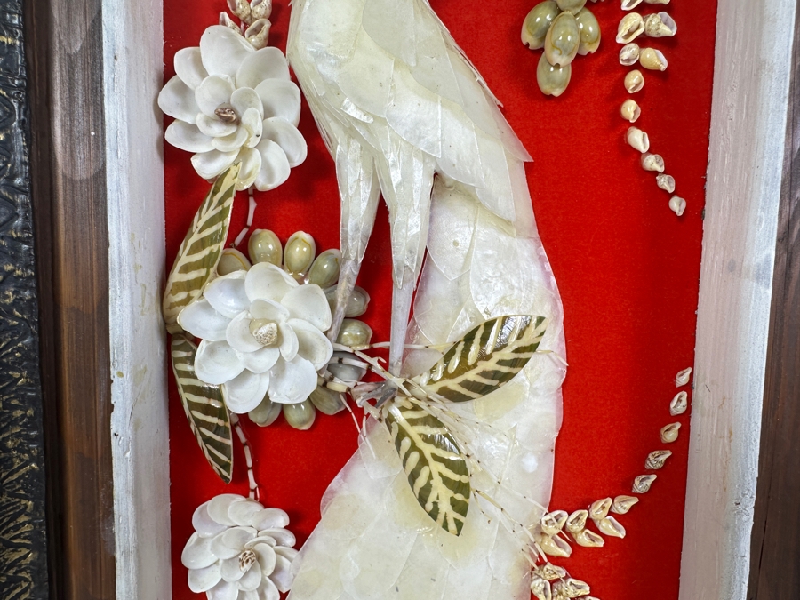 Just Added - Pair Of Organic Capiz Seashell Sculptural Bird Artwork Panels Wall Decor Framed 12 X 20 [Photo 3]