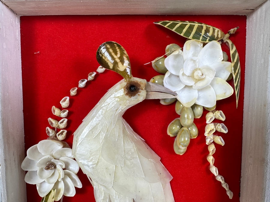 Just Added - Pair Of Organic Capiz Seashell Sculptural Bird Artwork Panels Wall Decor Framed 12 X 20 [Photo 2]