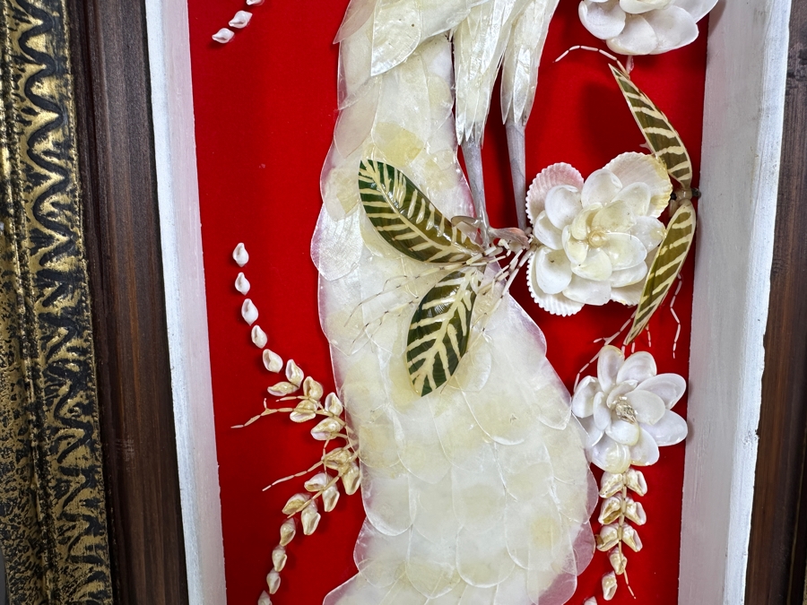 Just Added - Pair Of Organic Capiz Seashell Sculptural Bird Artwork Panels Wall Decor Framed 12 X 20 [Photo 6]