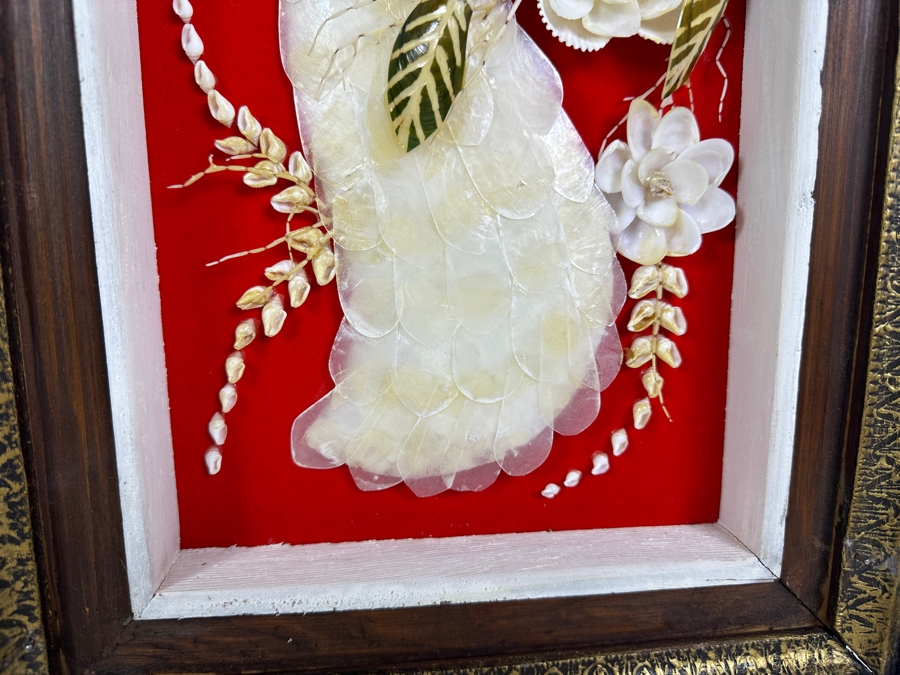 Just Added - Pair Of Organic Capiz Seashell Sculptural Bird Artwork Panels Wall Decor Framed 12 X 20 [Photo 7]