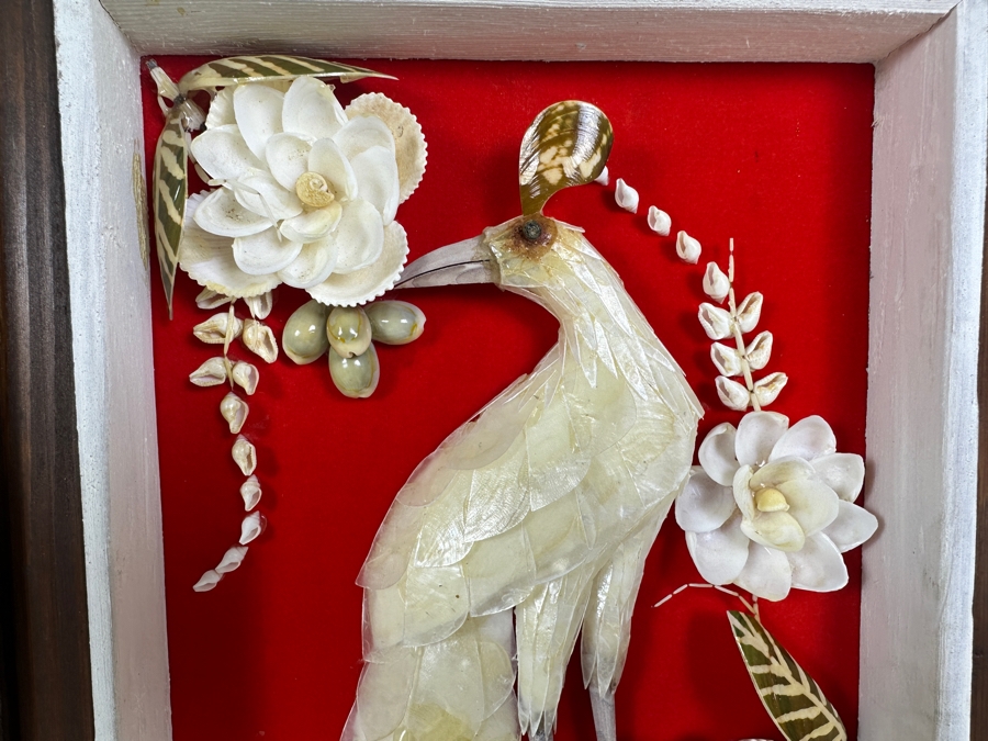 Just Added - Pair Of Organic Capiz Seashell Sculptural Bird Artwork Panels Wall Decor Framed 12 X 20 [Photo 5]