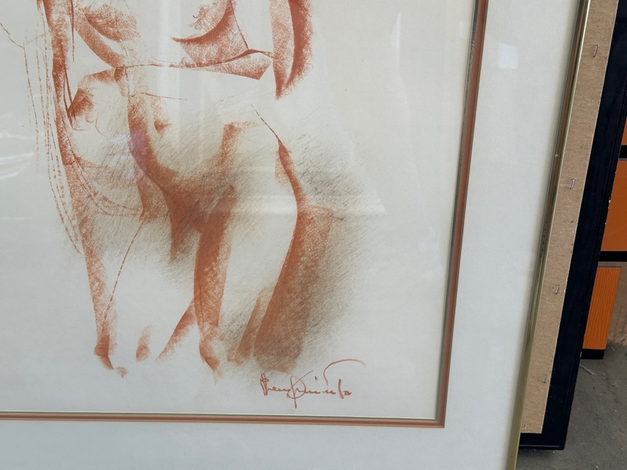 Just Added - Original Abstract Nude Sketch Signed Lower Right By Artist - Signature Illegible Framed 24 X 33.5 [Photo 8]