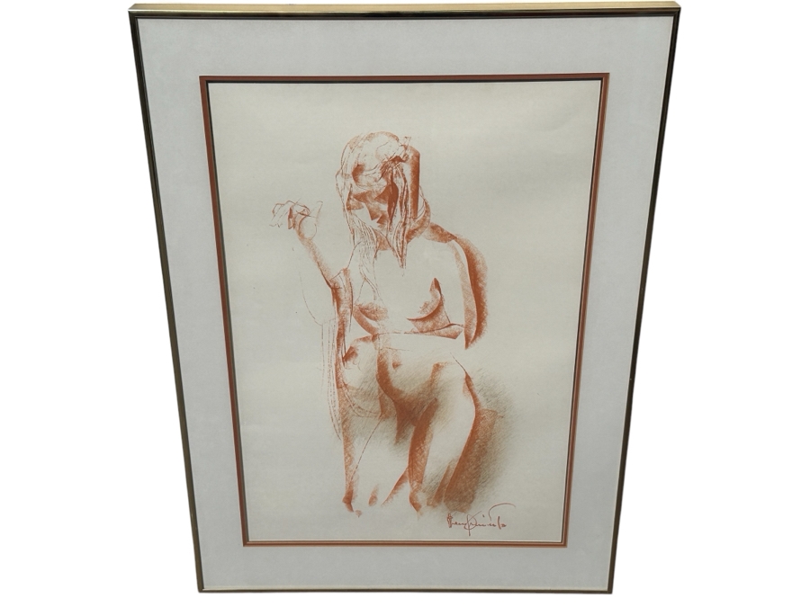 Just Added - Original Abstract Nude Sketch Signed Lower Right By Artist - Signature Illegible Framed 24 X 33.5 [Photo 2]