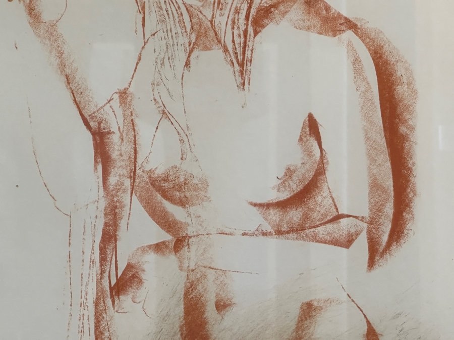 Just Added - Original Abstract Nude Sketch Signed Lower Right By Artist - Signature Illegible Framed 24 X 33.5 [Photo 6]