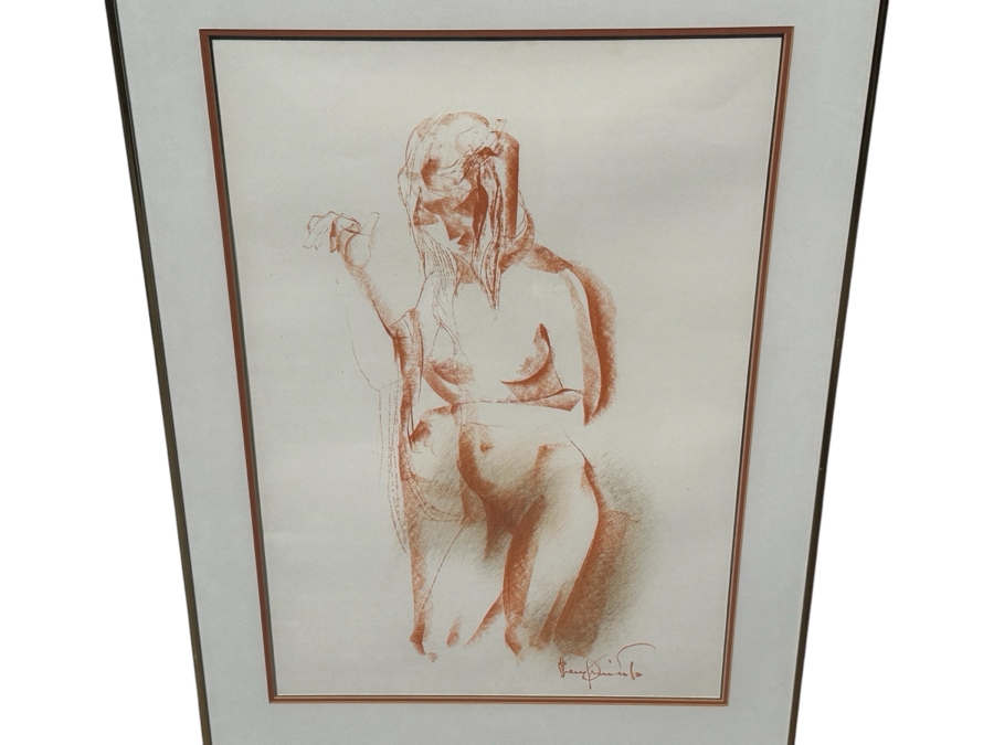 Just Added - Original Abstract Nude Sketch Signed Lower Right By Artist - Signature Illegible Framed 24 X 33.5 [Photo 1]