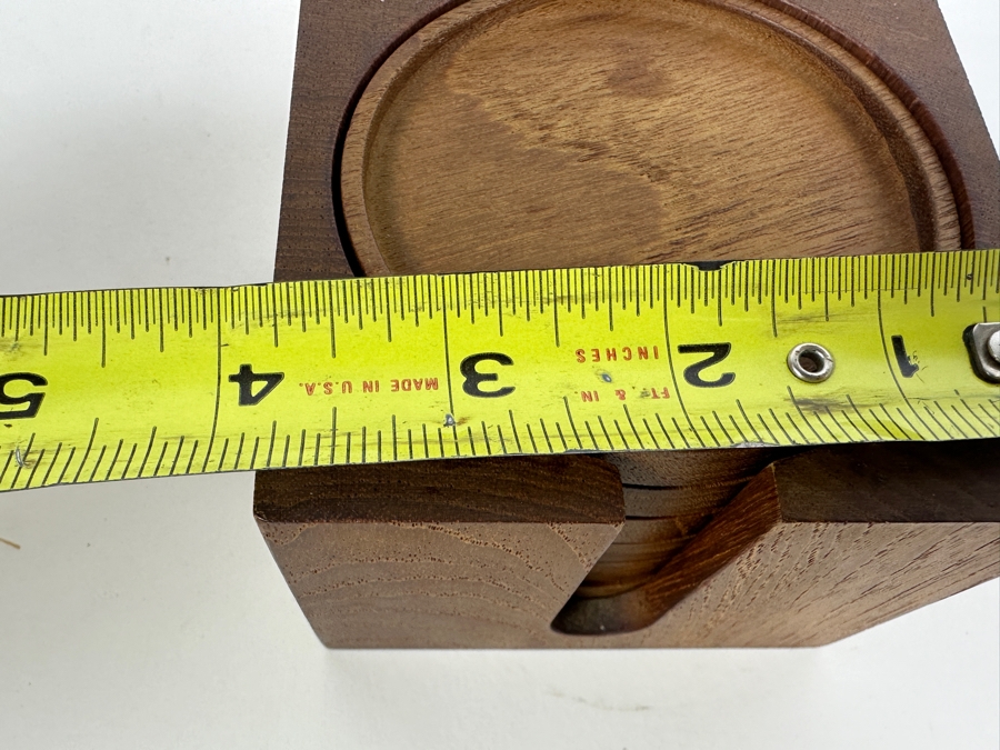 Just Added - Mid-Century Modern SAAP Denmark Teak Coasters With Holder 3.75W X 3.75D X 2.75H [Photo 6]