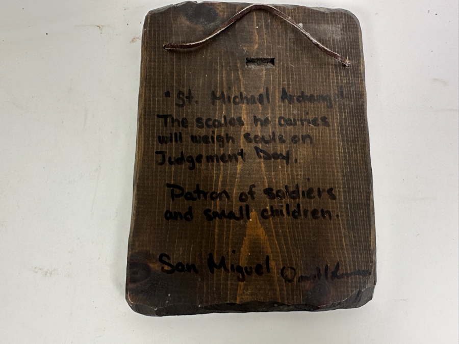 Just Added - Signed Naive Folk Art Retablo Archangel St. Michael San Miguel 7 X 10 [Photo 5]