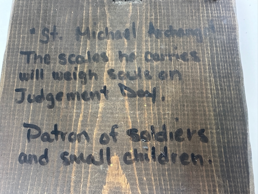 Just Added - Signed Naive Folk Art Retablo Archangel St. Michael San Miguel 7 X 10 [Photo 6]