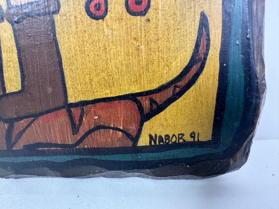 Just Added - Signed Naive Folk Art Retablo Archangel St. Michael San Miguel 7 X 10 [Photo 4]