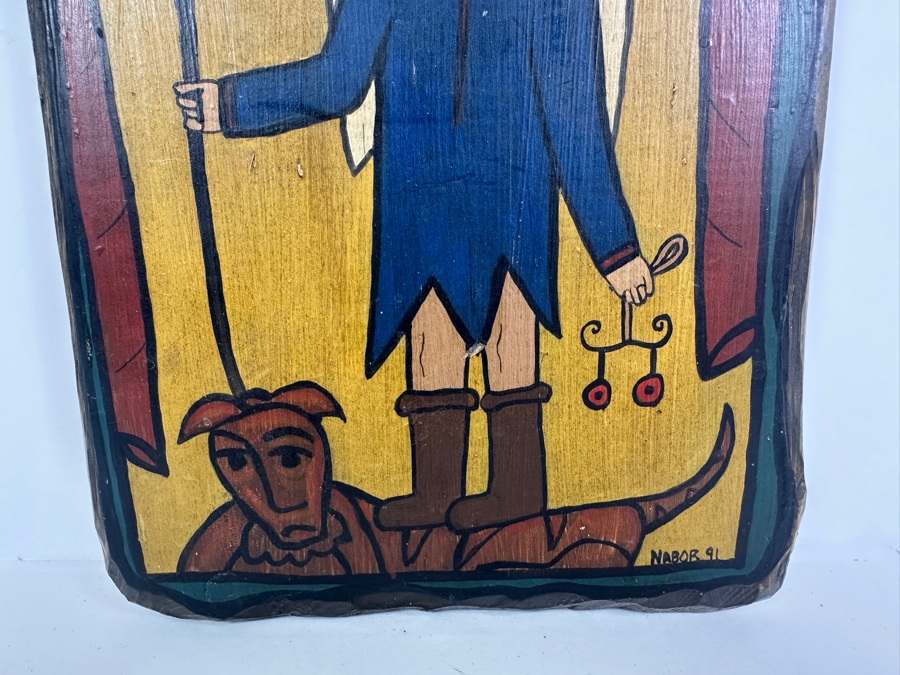 Just Added - Signed Naive Folk Art Retablo Archangel St. Michael San Miguel 7 X 10 [Photo 3]