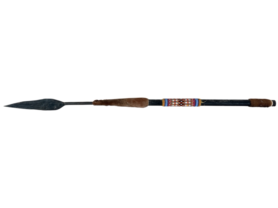 Handmade Spear with Beadwork and Metal Tip