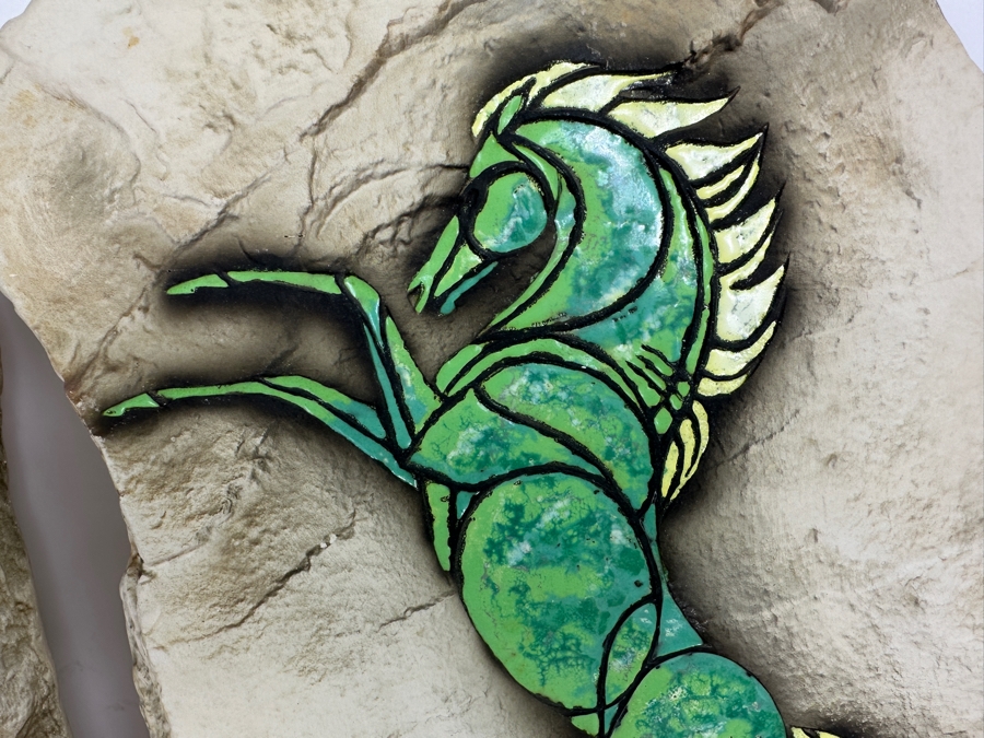 Pair Of Hagen Renaker California Pottery Green Horse Faux Rock Flagstone Wall Plaques 16.5H X 12W X 1D [Photo 8]