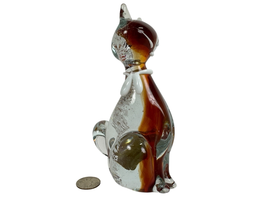 Vintage Murano Glass Siamese Cat Figurine with Silver Flecks [Photo 1]