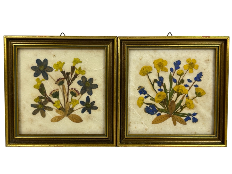 Pair Of Vintage Framed Floralp Tyrol Pressed Flowers Handmade In Austria 5 X 4.5 [Photo 1]