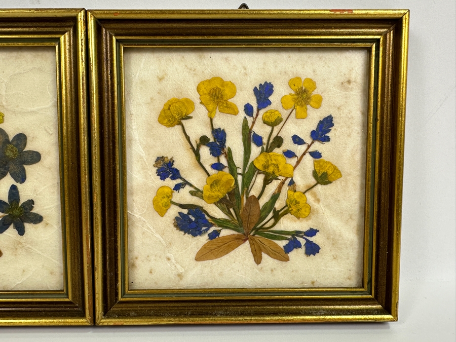 Pair Of Vintage Framed Floralp Tyrol Pressed Flowers Handmade In Austria 5 X 4.5 [Photo 2]