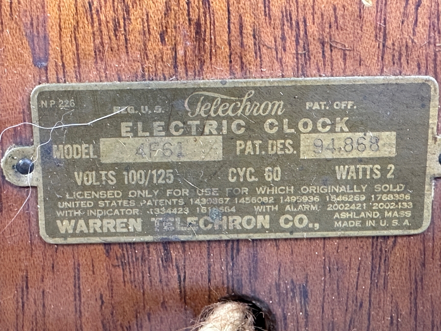 1938 Telethon Model #4F61 'The Pharaoh' Mahogany Cased Electric Clock Working 7.5W X 4D X 7H [Photo 8]