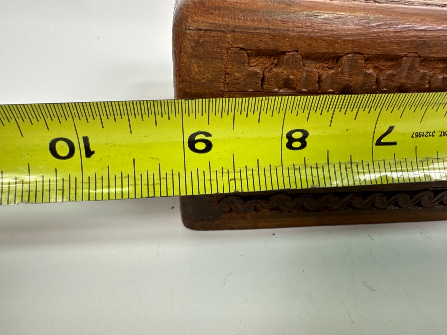 Relief Carved Wooden Box with Inlaid Bone from India [Photo 6]