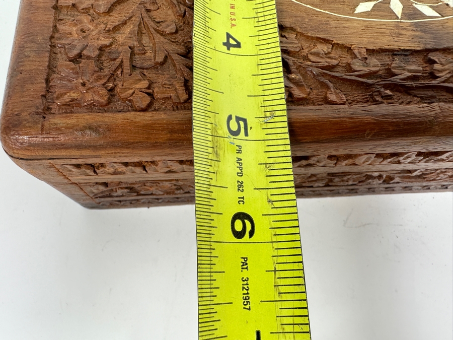 Relief Carved Wooden Box with Inlaid Bone from India [Photo 7]