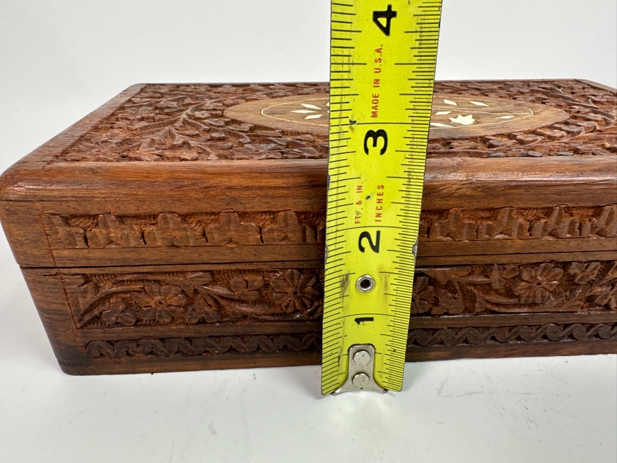 Relief Carved Wooden Box with Inlaid Bone from India [Photo 8]