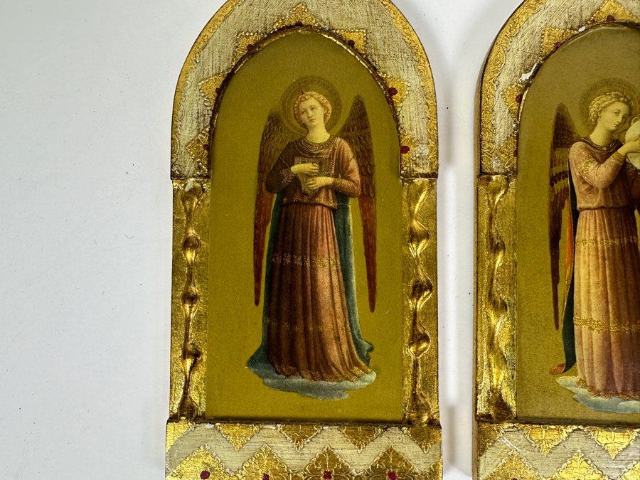 Set Of Six Italian Gilt Wooden Angels Wall Artwork Beato Angelico Florence 3.5 X 7 [Photo 5]