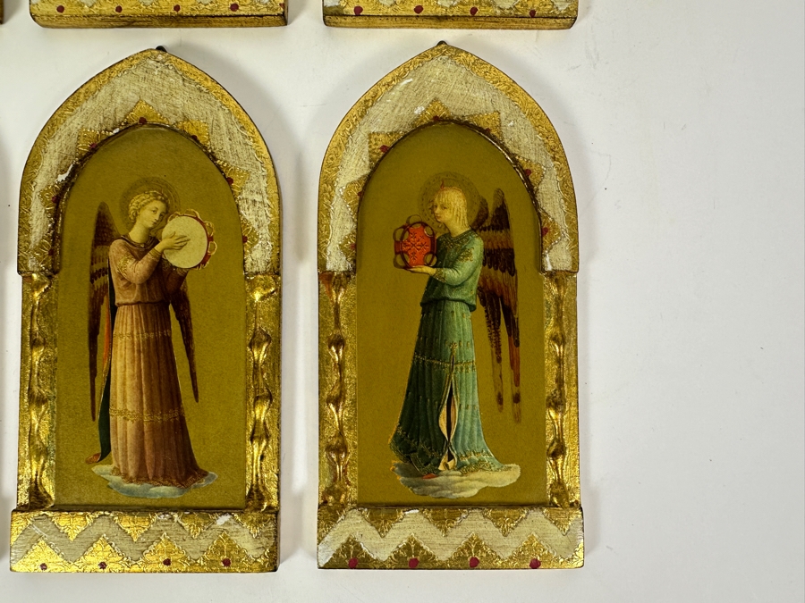 Set Of Six Italian Gilt Wooden Angels Wall Artwork Beato Angelico Florence 3.5 X 7 [Photo 2]