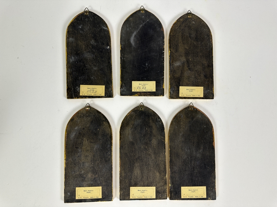 Set Of Six Italian Gilt Wooden Angels Wall Artwork Beato Angelico Florence 3.5 X 7 [Photo 9]
