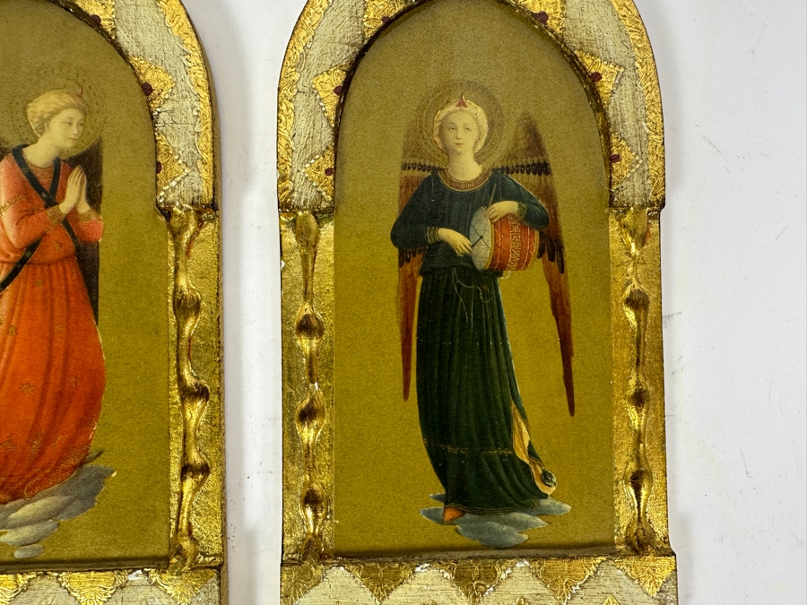 Set Of Six Italian Gilt Wooden Angels Wall Artwork Beato Angelico Florence 3.5 X 7 [Photo 8]