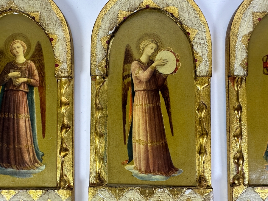 Set Of Six Italian Gilt Wooden Angels Wall Artwork Beato Angelico Florence 3.5 X 7 [Photo 4]