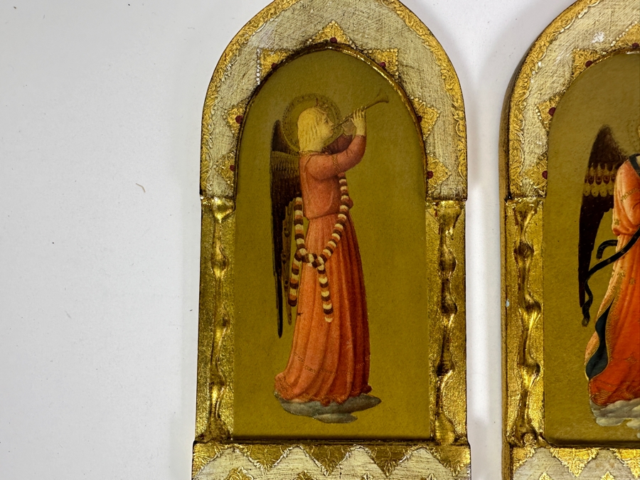 Set Of Six Italian Gilt Wooden Angels Wall Artwork Beato Angelico Florence 3.5 X 7 [Photo 6]