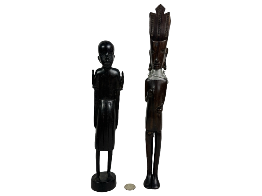 African Hand Carved Wooden Figures 12H and 14.5H