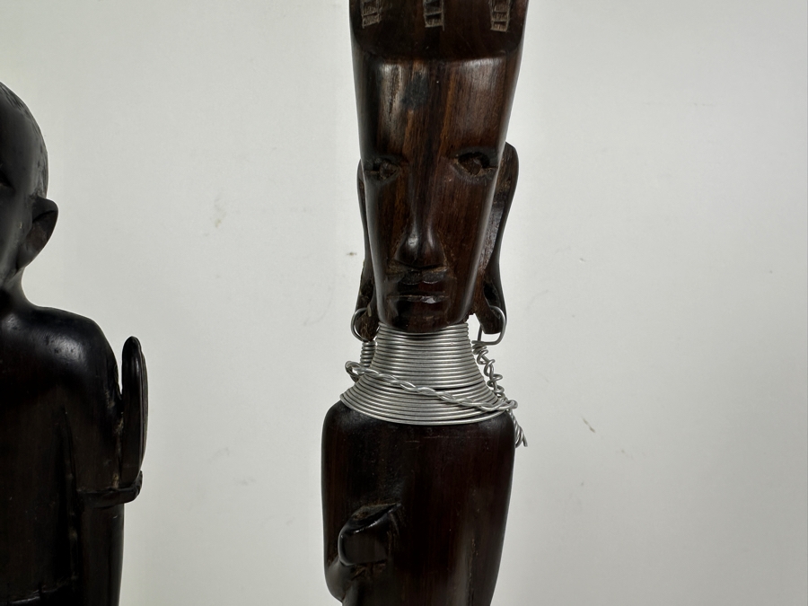 African Hand Carved Wooden Figures 12H and 14.5H [Photo 2]