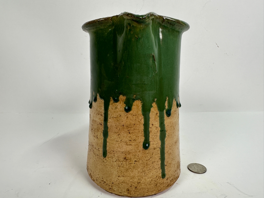 Vintage Italian Green Drip Pottery Pitcher 7'H [Photo 3]