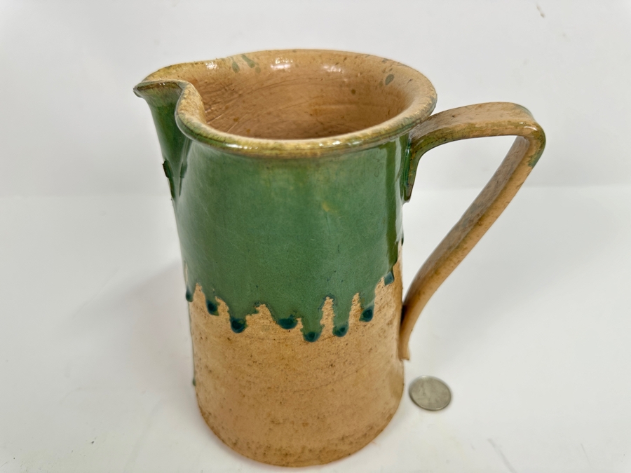Vintage Italian Green Drip Pottery Pitcher 7'H [Photo 2]