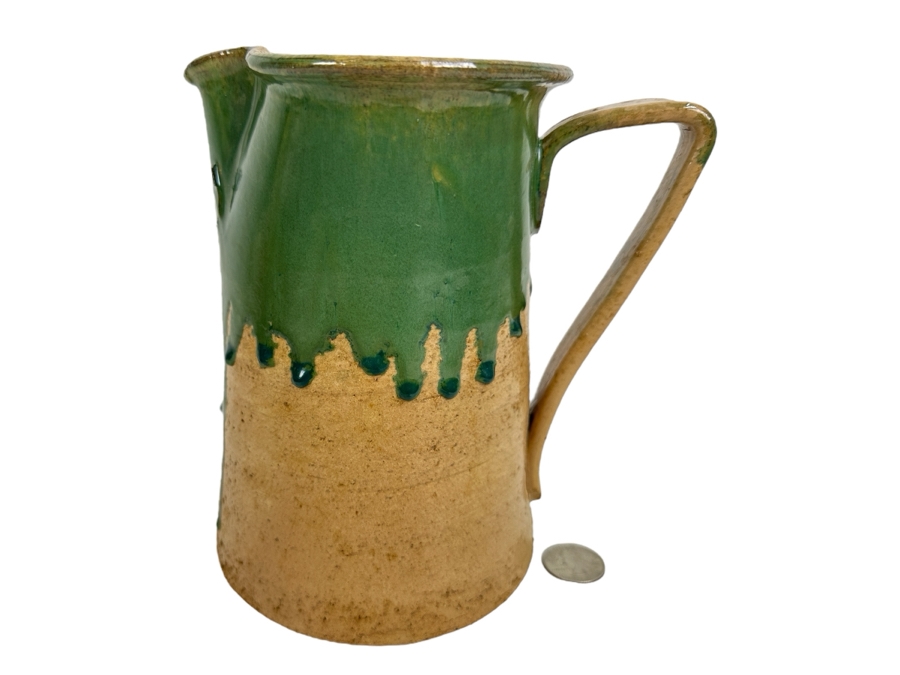 Vintage Italian Green Drip Pottery Pitcher 7'H