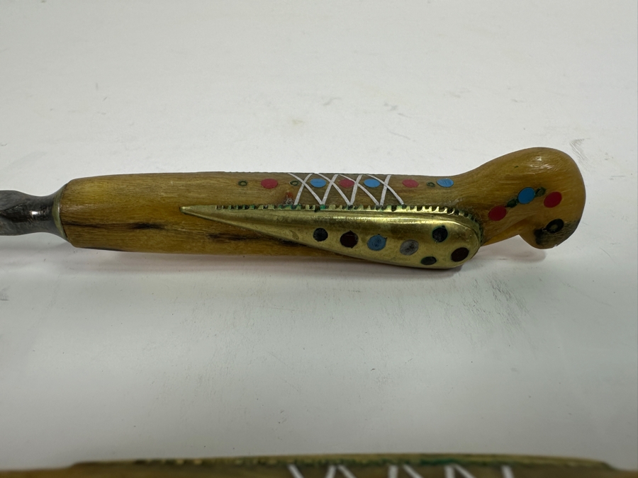 Carved Bird Inlay Silver Plate Salad Serving Set Lebanon [Photo 3]