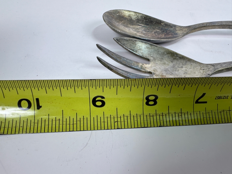 Carved Bird Inlay Silver Plate Salad Serving Set Lebanon [Photo 5]