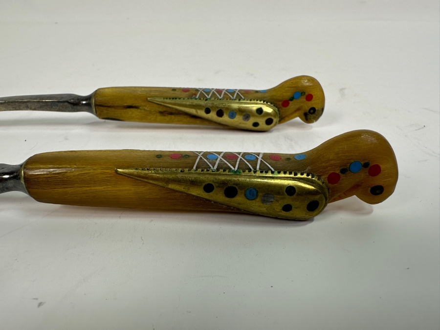 Carved Bird Inlay Silver Plate Salad Serving Set Lebanon [Photo 2]