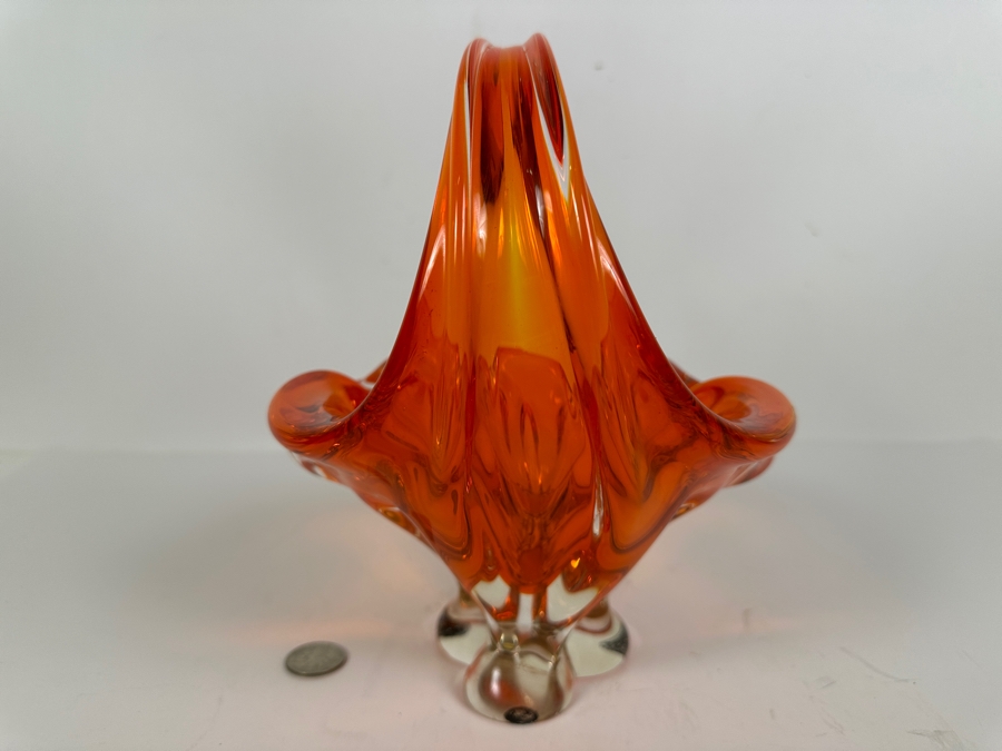 Vintage Chalet Canada Art Glass Cigar Ashtray In Orange 7W X 7D X 9.5H [Photo 6]
