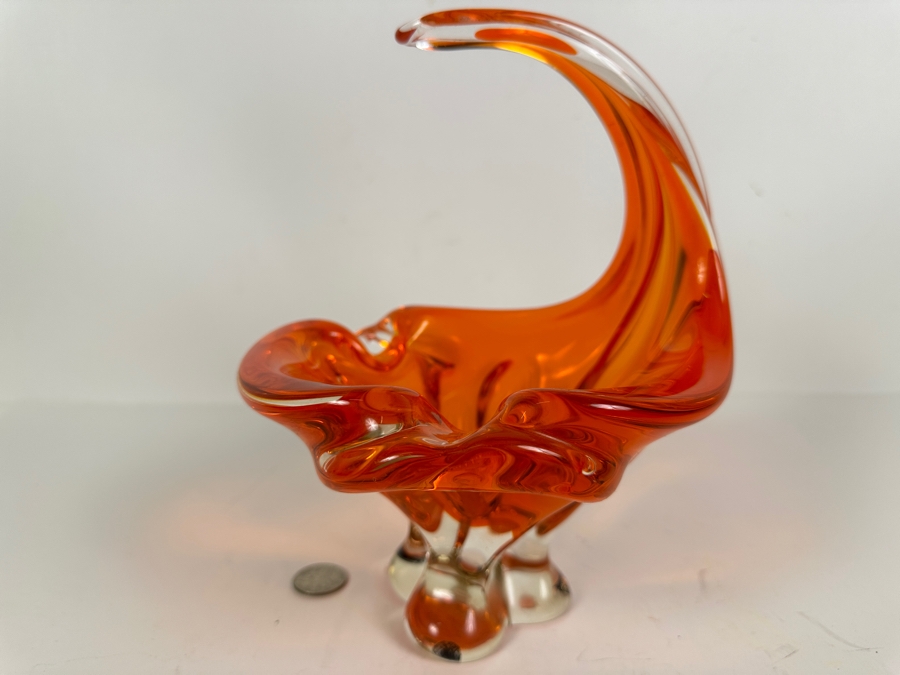 Vintage Chalet Canada Art Glass Cigar Ashtray In Orange 7W X 7D X 9.5H [Photo 5]