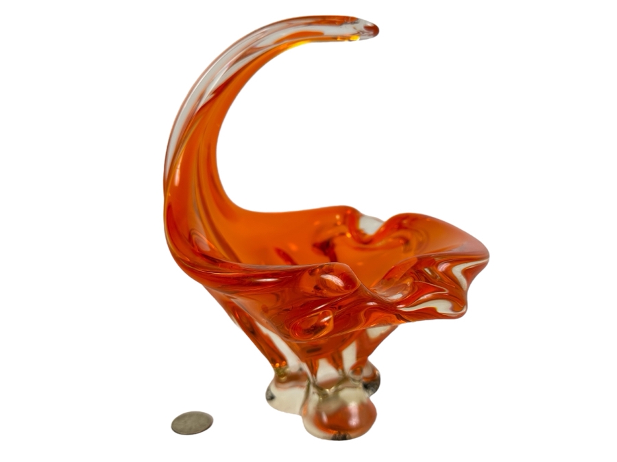 Vintage Chalet Canada Art Glass Cigar Ashtray In Orange 7W X 7D X 9.5H [Photo 1]