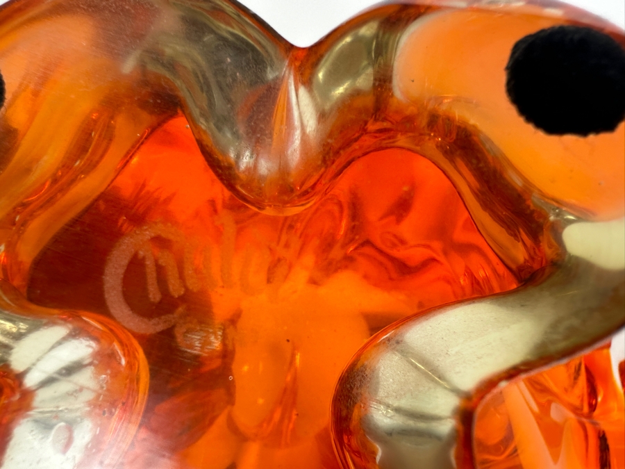 Vintage Chalet Canada Art Glass Cigar Ashtray In Orange 7W X 7D X 9.5H [Photo 8]