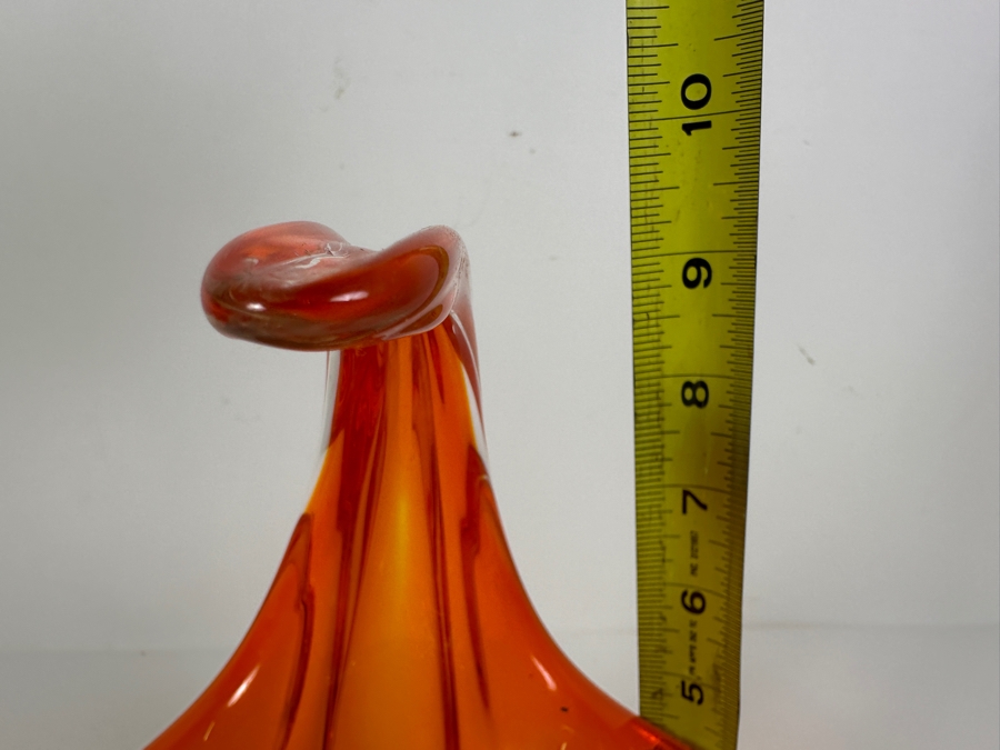 Vintage Chalet Canada Art Glass Cigar Ashtray In Orange 7W X 7D X 9.5H [Photo 9]