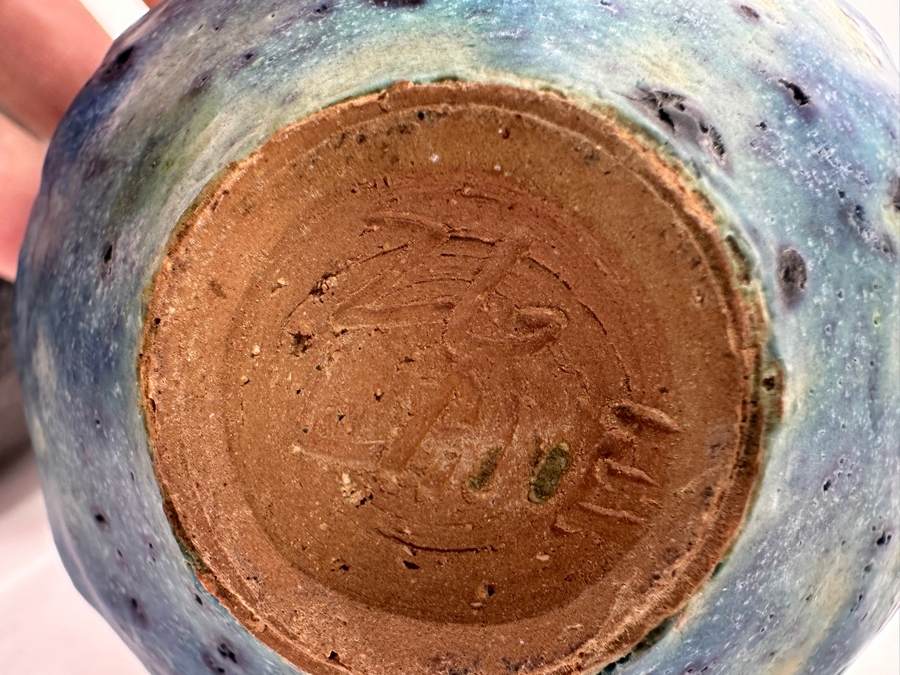 Doyle Lane (1925-2002, American) Blue Ceramic Weed Pot Signed Lane 4.5H (R) And Mid-Century Art Green Art Pottery Vase 6H [Photo 5]