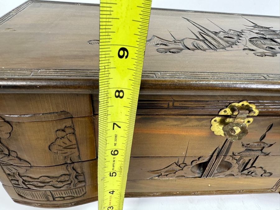 Vintage Chinese Wooden Jewelry Box With Some Jewelry (See Photos) 17.5W X 8.5D X 8H [Photo 11]
