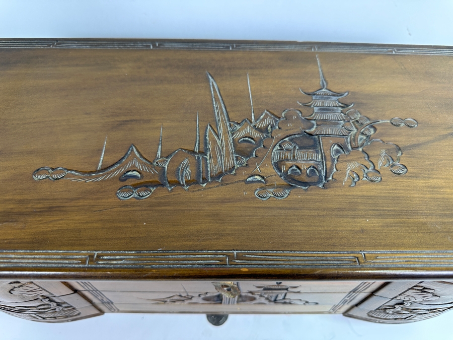 Vintage Chinese Wooden Jewelry Box With Some Jewelry (See Photos) 17.5W X 8.5D X 8H [Photo 4]