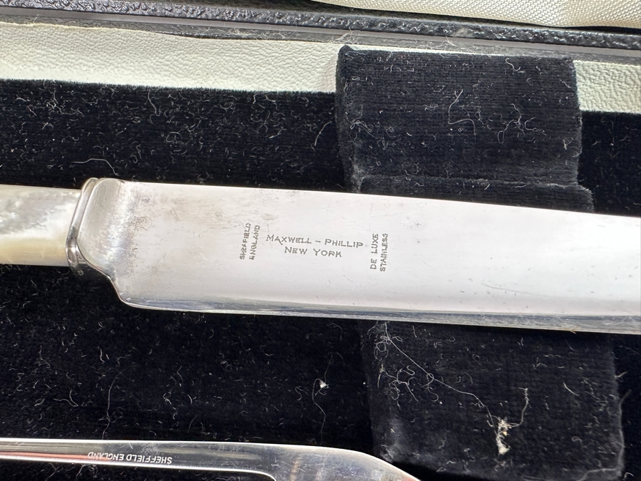 (8) Kirk & Matz Sheffield England Stainless Knives & Maxwell-Phillip New York Carving Fork & Knife Set With Mother Of Pearl Handles [Photo 4]