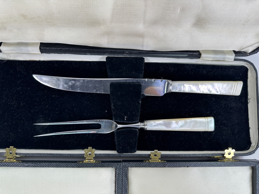 (8) Kirk & Matz Sheffield England Stainless Knives & Maxwell-Phillip New York Carving Fork & Knife Set With Mother Of Pearl Handles [Photo 3]